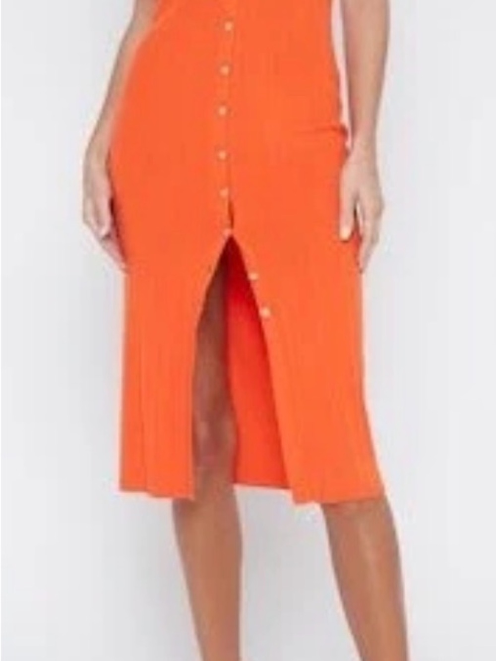 L’agence Sleeveless Button-Front Orange Midi Skirt with Center Slit